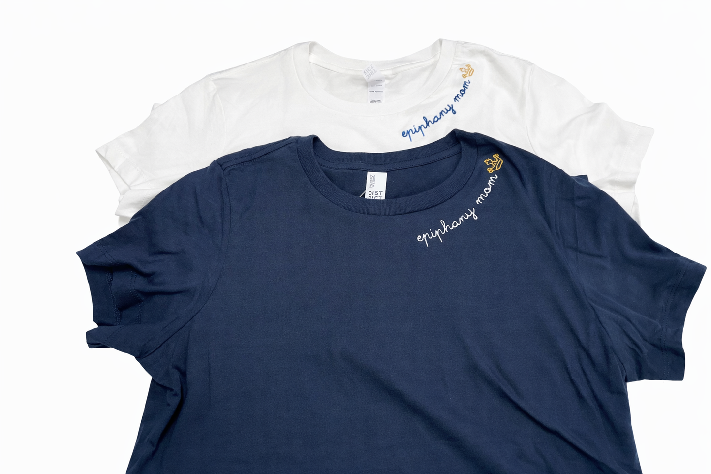 Embroidered T-Shirt White and Navy "Epiphany Mom"