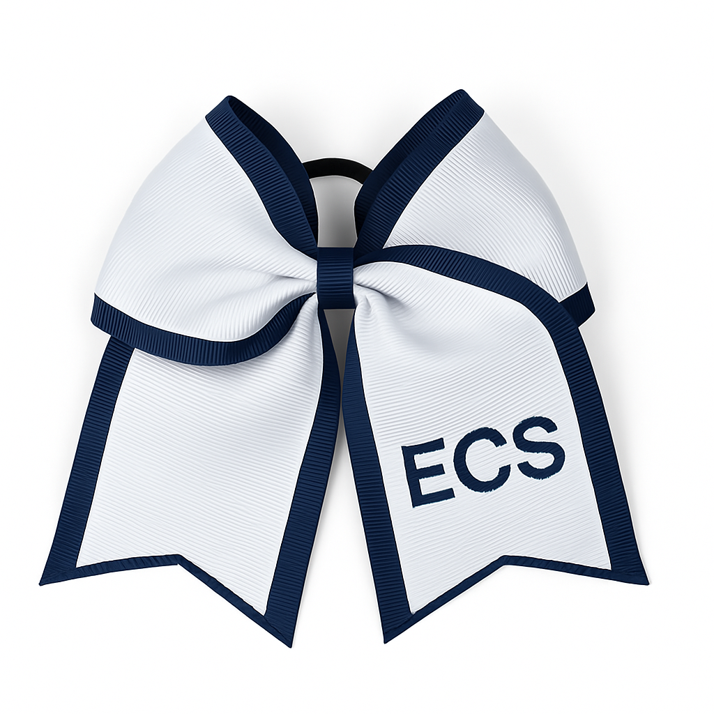 Cheer Bow White & Navy with ECS