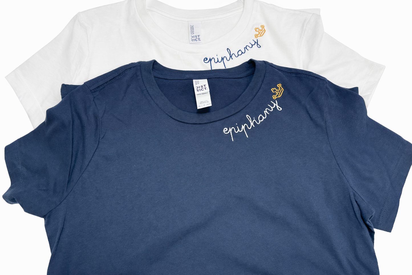 Embroidered T-Shirt White and Navy "Epiphany"