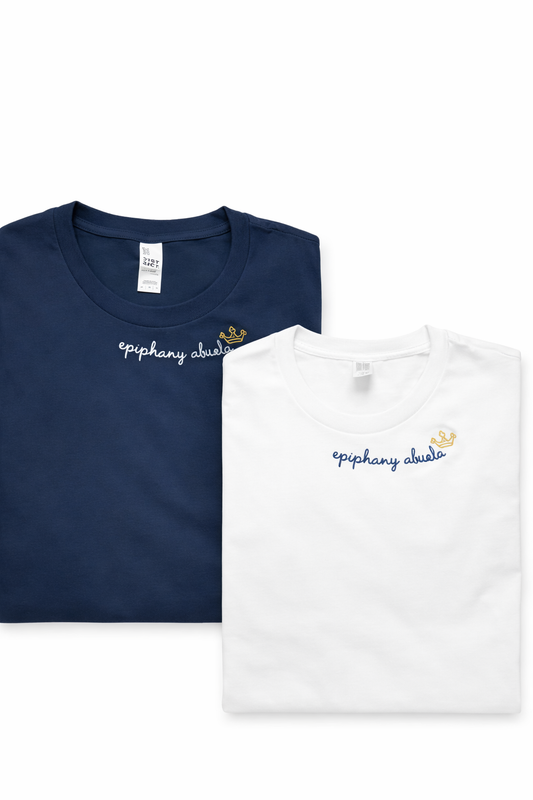 Emb T-Shirt "Epiphany Abuela" White and Navy