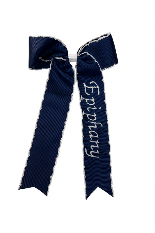 Long Tail Hair Bows Navy with White Edge with Epiphany