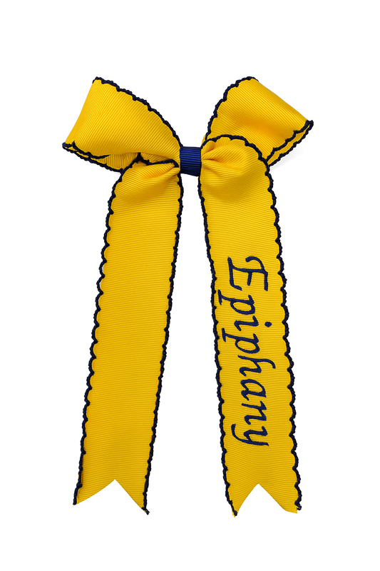 Long Tail Hair Bows Gold with Navy Edge with Epiphany