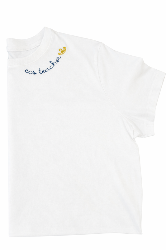 Embroidered T-Shirt White "ECS Teacher"
